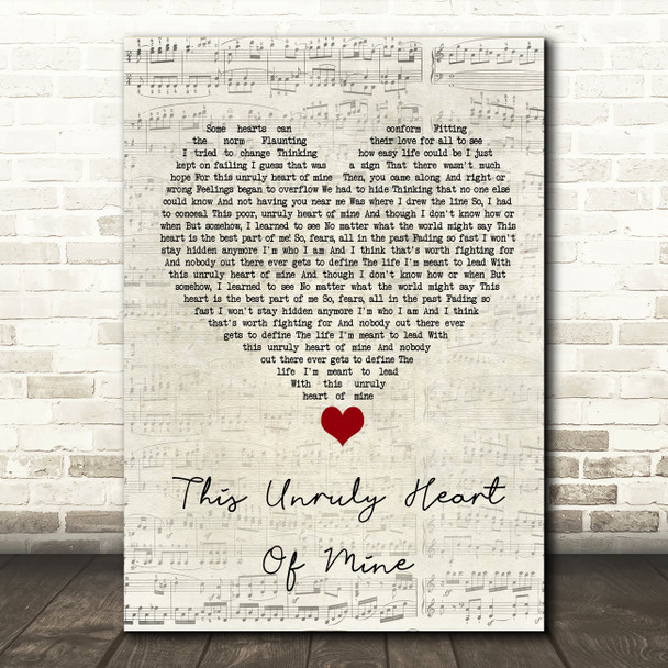 The Prom Musical This Unruly Heart Of Mine Script Heart Song Lyric Wall Art Print