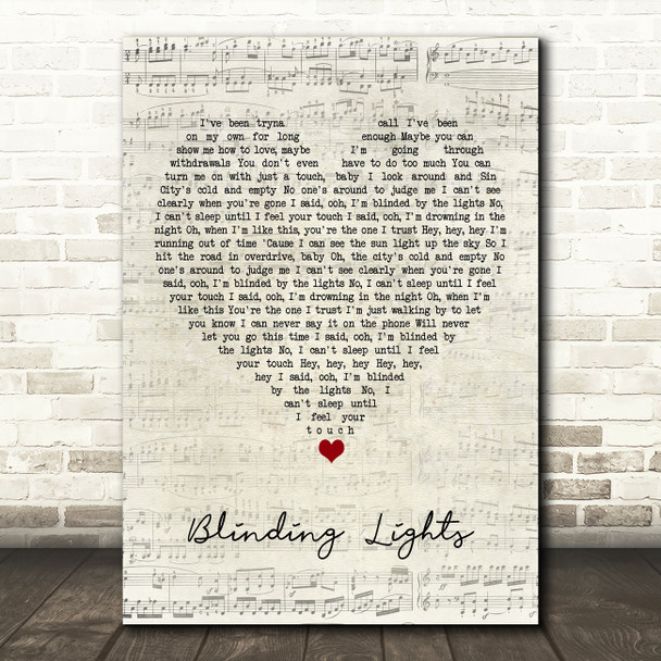 The Weeknd Blinding Lights Script Heart Song Lyric Wall Art Print