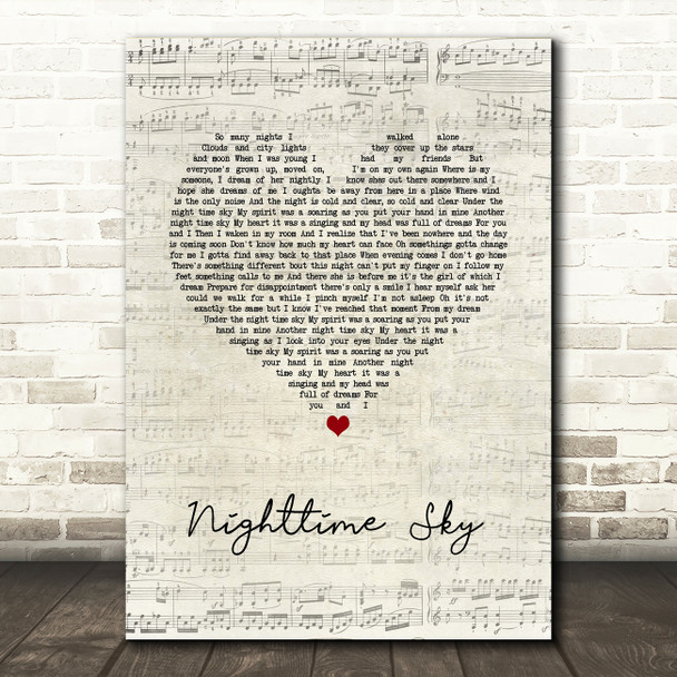 Tiger Army Nighttime Sky Script Heart Song Lyric Wall Art Print
