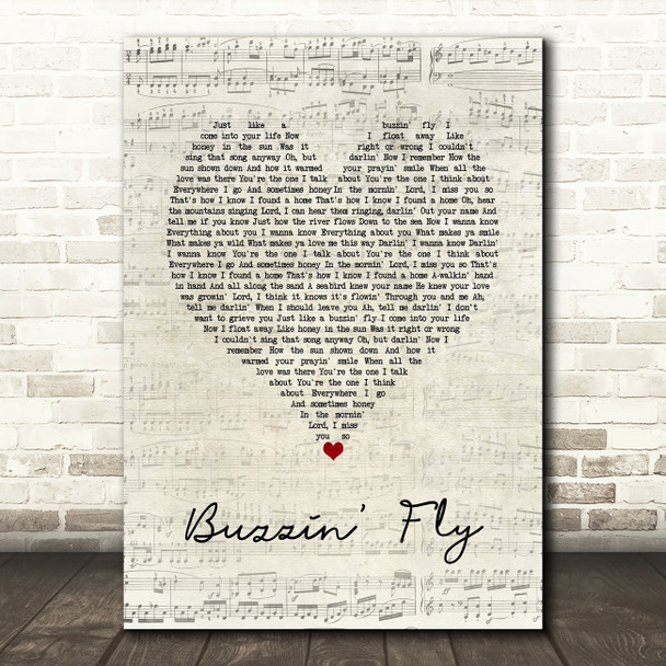 Tim Buckley Buzzin' Fly Script Heart Song Lyric Wall Art Print