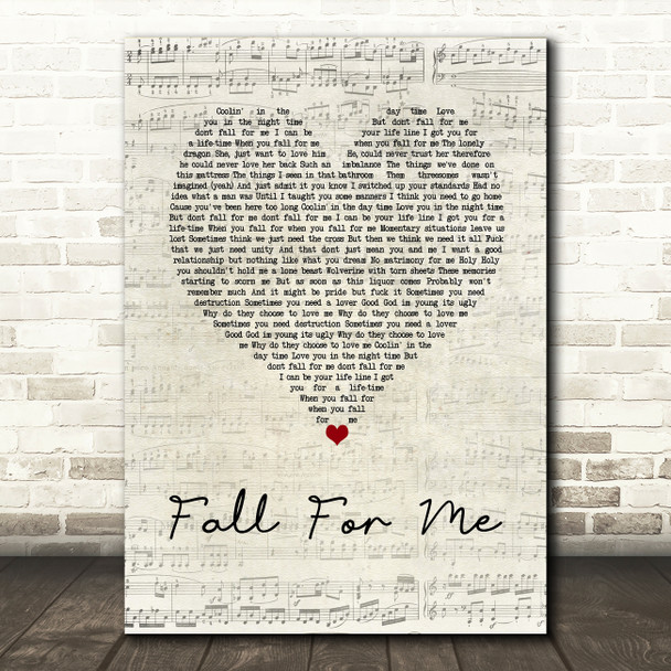 Tommy Swisher Fall For Me Script Heart Song Lyric Wall Art Print