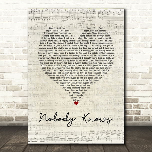 Tony Rich Nobody Knows Script Heart Song Lyric Wall Art Print