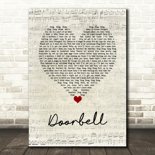 Trey Songz Doorbell Script Heart Song Lyric Wall Art Print
