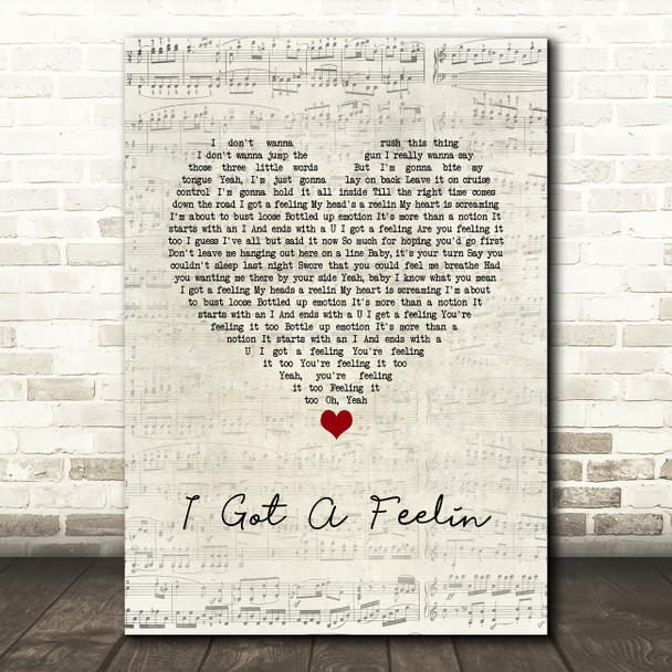 Billy Currington I Got A Feelin Script Heart Song Lyric Wall Art Print