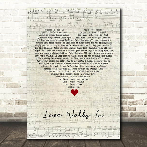 Van Halen Love Walks In Script Heart Song Lyric Wall Art Print