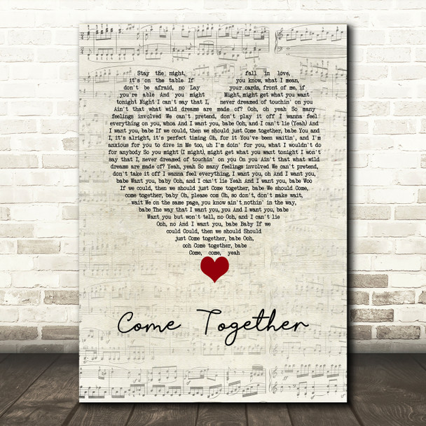 Chris Brown Come Together Script Heart Song Lyric Wall Art Print