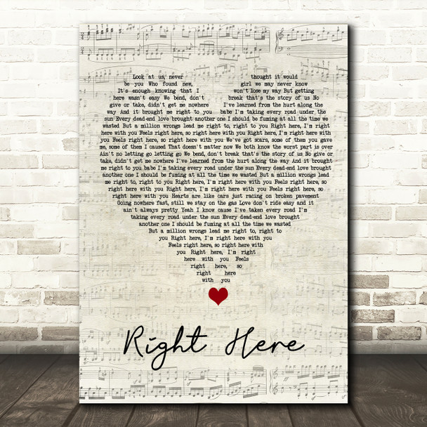 Chris Brown Right Here Script Heart Song Lyric Wall Art Print