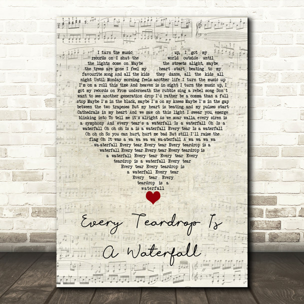 Coldplay Every Teardrop Is A Waterfall Script Heart Song Lyric Wall Art Print