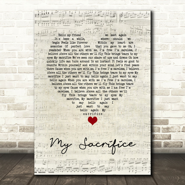 Creed My Sacrifice Script Heart Song Lyric Wall Art Print