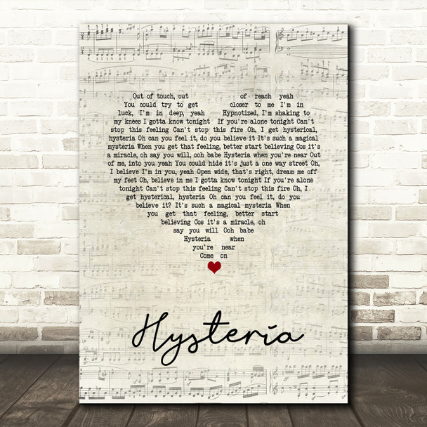 Def Leppard Hysteria Script Heart Song Lyric Wall Art Print