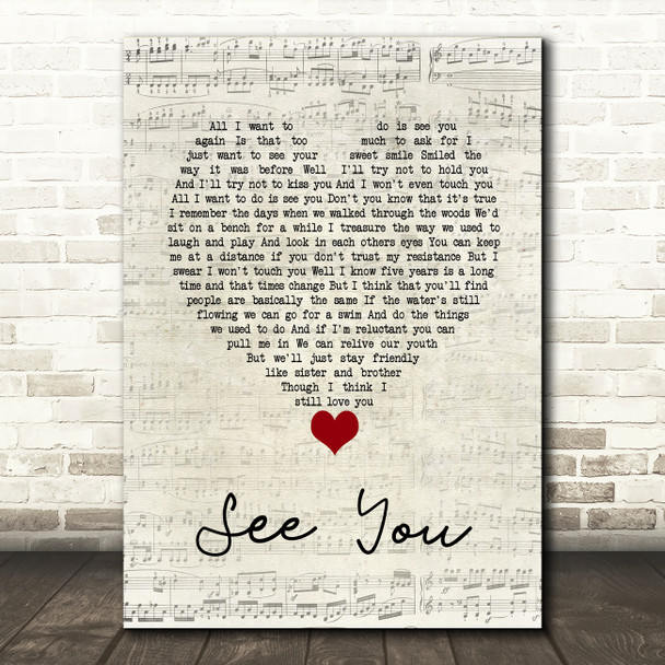 Depeche Mode See You Script Heart Song Lyric Wall Art Print