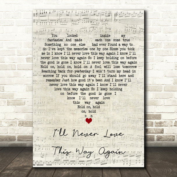 Dionne Warwick I'll Never Love This Way Again Script Heart Song Lyric Wall Art Print