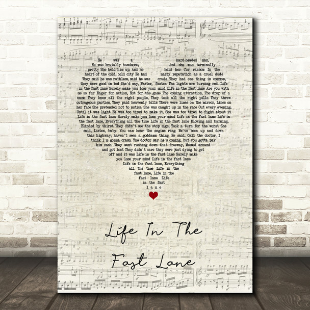 Eagles Life In The Fast Lane Script Heart Song Lyric Wall Art Print