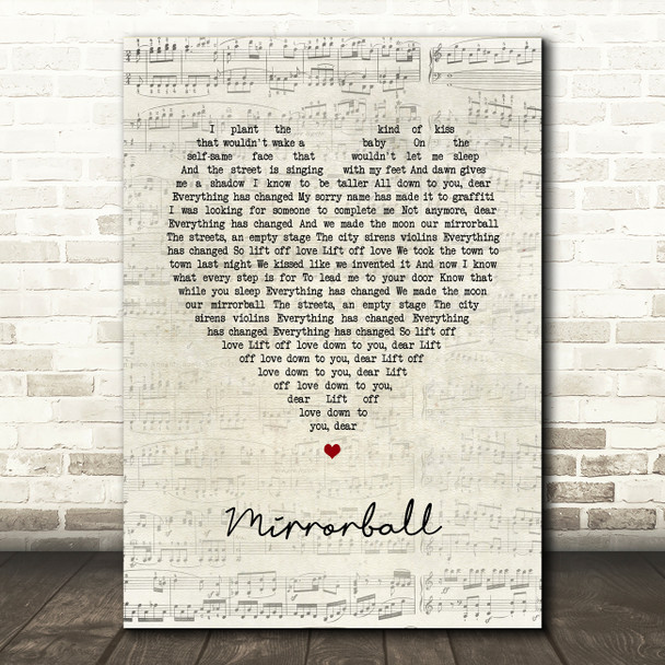 Elbow Mirrorball Script Heart Song Lyric Wall Art Print
