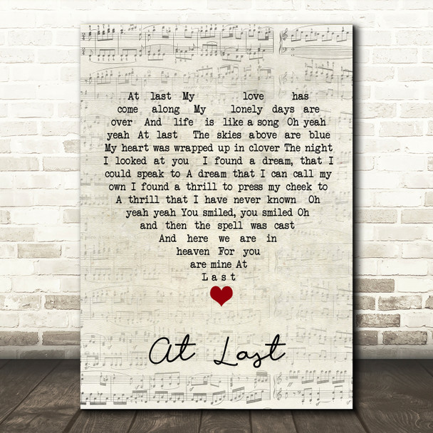 Etta James At Last Script Heart Song Lyric Wall Art Print