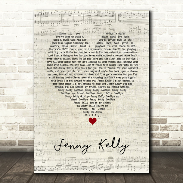 Fight Like Apes Jenny Kelly Script Heart Song Lyric Wall Art Print