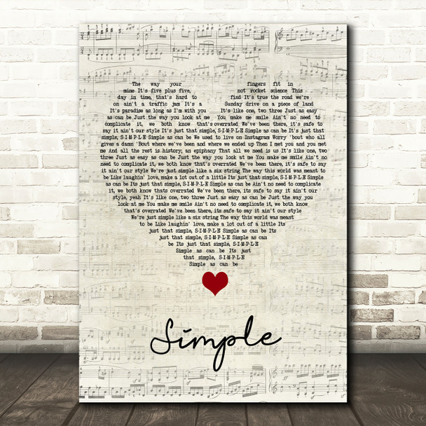 Florida Georgia Line Simple Script Heart Song Lyric Wall Art Print