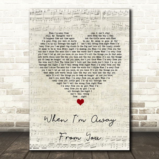 Frankie Miller When I'm Away From You Script Heart Song Lyric Wall Art Print