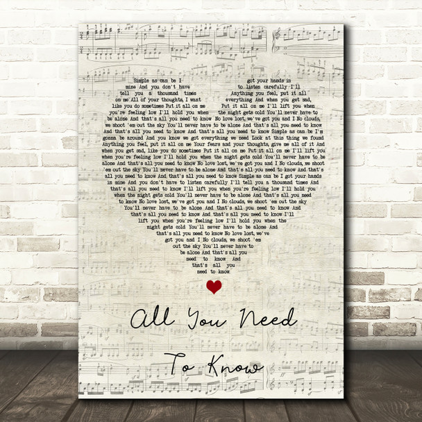 Gryffin & SLANDER All You Need To Know Script Heart Song Lyric Wall Art Print