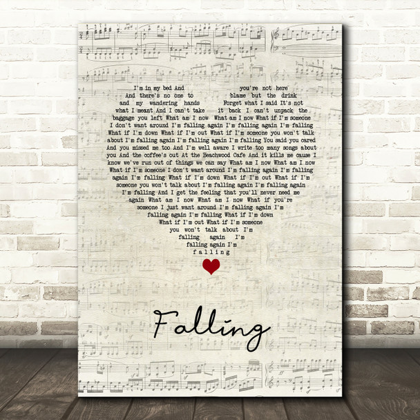 Harry Styles Falling Script Heart Song Lyric Wall Art Print