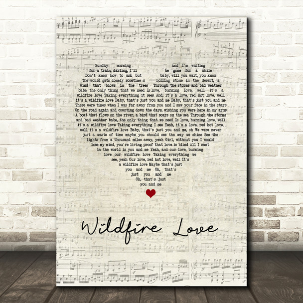 Hootie & The Blowfish Wildfire Love Script Heart Song Lyric Wall Art Print