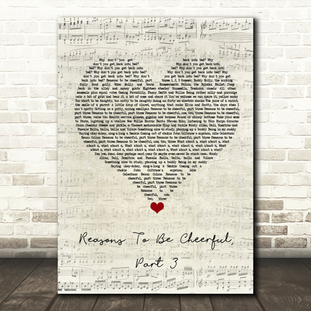 Ian Dury & The Blockheads Reasons To Be Cheerful, Part 3 Script Heart Song Lyric Wall Art Print