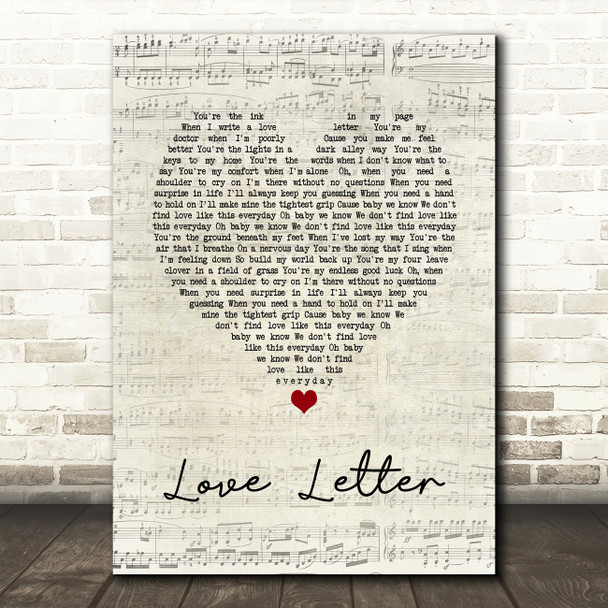 Jessie J Love Letter Script Heart Song Lyric Wall Art Print