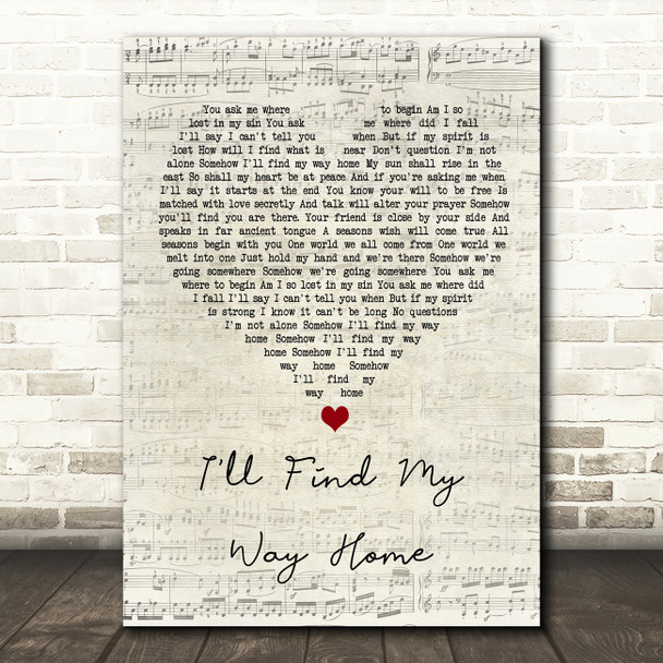 Jon and Vangelis I'll Find My Way Home Script Heart Song Lyric Wall Art Print