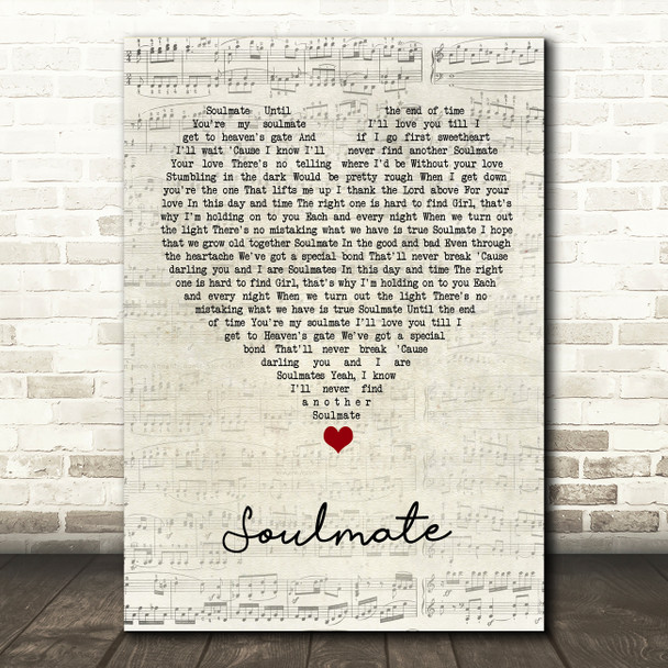 Josh Turner Soulmate Script Heart Song Lyric Wall Art Print