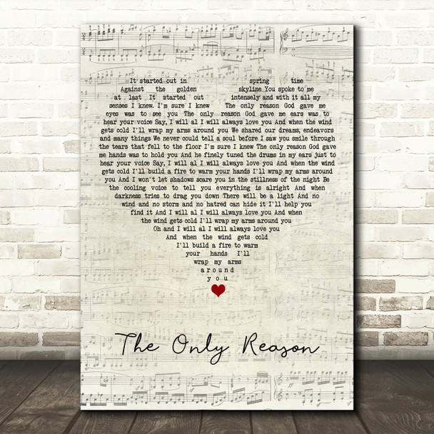 JP Cooper The Only Reason Script Heart Song Lyric Wall Art Print