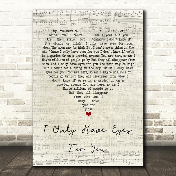 Art Garfunkel I Only Have Eyes For You Script Heart Song Lyric Wall Art Print