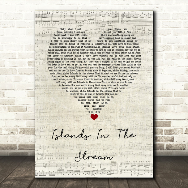 Kenny Rogers & Dolly Parton Islands In The Stream Script Heart Song Lyric Wall Art Print