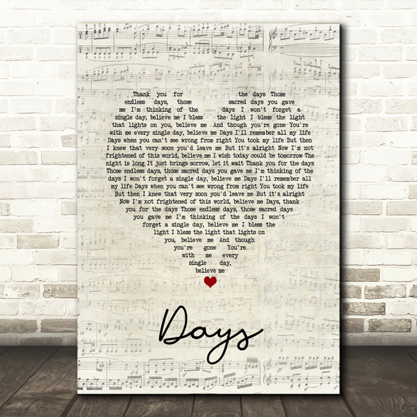 Kirsty MacColl Days Script Heart Song Lyric Wall Art Print