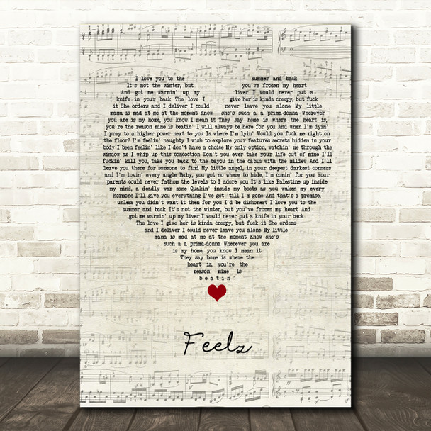 Lil Peep Feelz Script Heart Song Lyric Wall Art Print