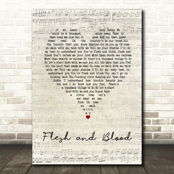 Mary Black Flesh and Blood Script Heart Song Lyric Wall Art Print