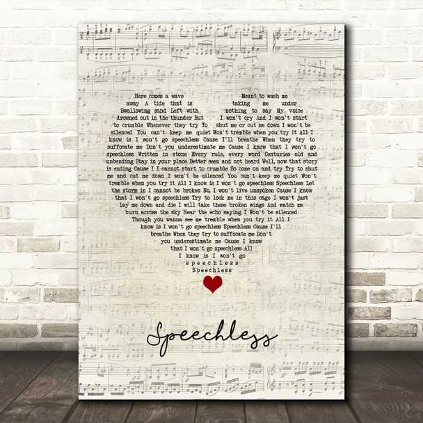Naomi Scott Speechless Script Heart Song Lyric Wall Art Print