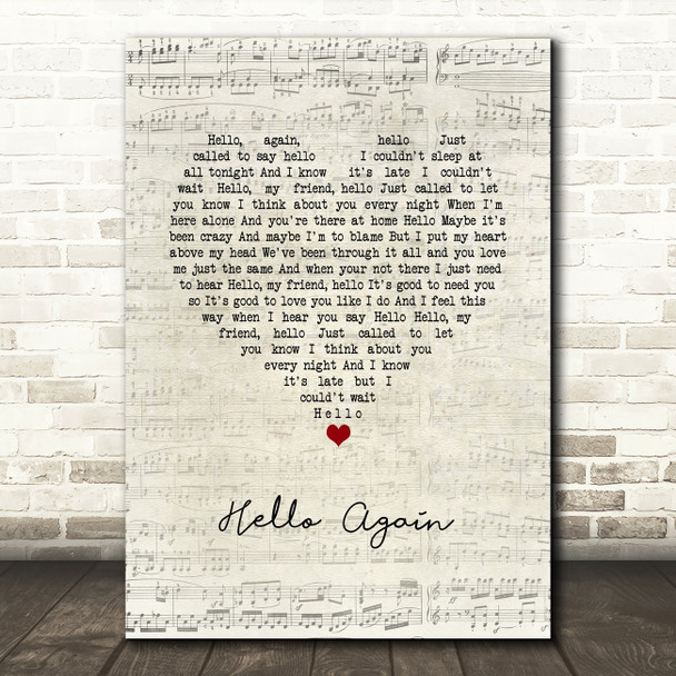 Neil Diamond Hello Again Script Heart Song Lyric Wall Art Print