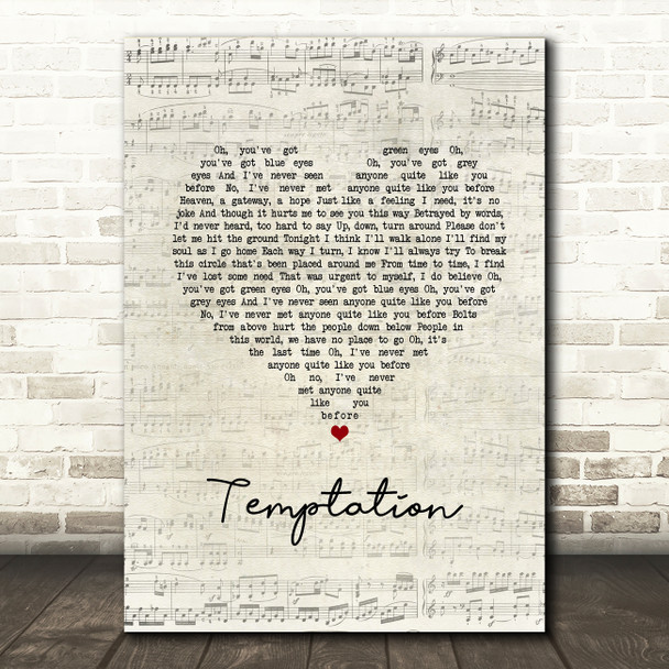 New Order Temptation Script Heart Song Lyric Wall Art Print