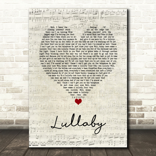 Nickelback Lullaby Script Heart Song Lyric Wall Art Print