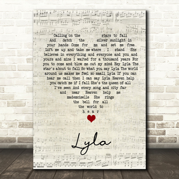 Oasis Lyla Script Heart Song Lyric Wall Art Print
