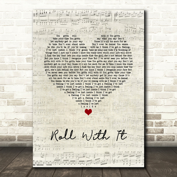 Oasis Roll With It Script Heart Song Lyric Wall Art Print