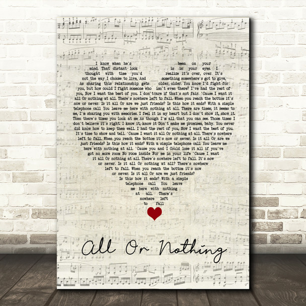 O-Town All Or Nothing Script Heart Song Lyric Wall Art Print