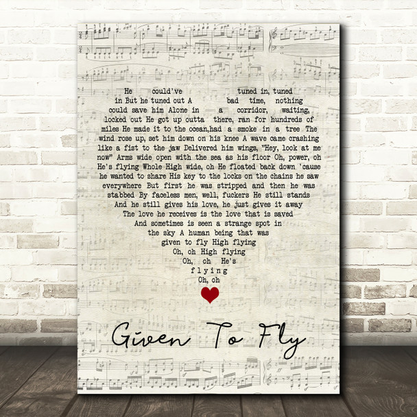 Pearl Jam Given To Fly Script Heart Song Lyric Wall Art Print