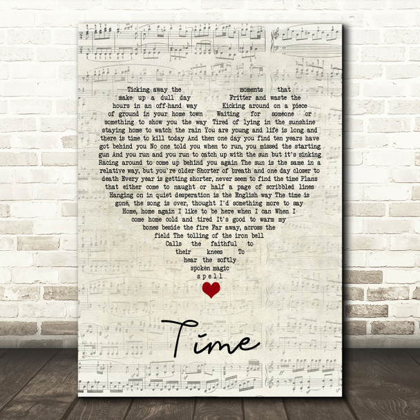 Pink Floyd Time Script Heart Song Lyric Wall Art Print