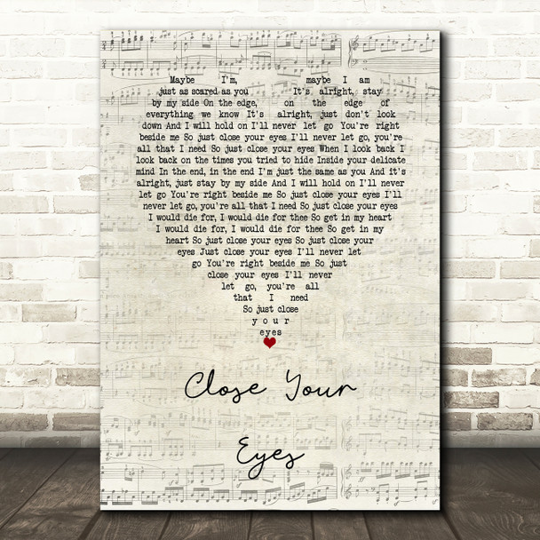 Rhodes Close Your Eyes Script Heart Song Lyric Wall Art Print