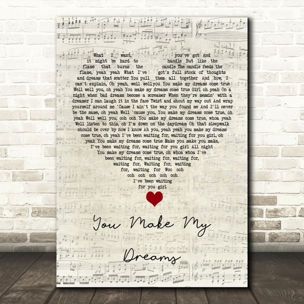Alex Francis You Make My Dreams Script Heart Song Lyric Quote Music Print