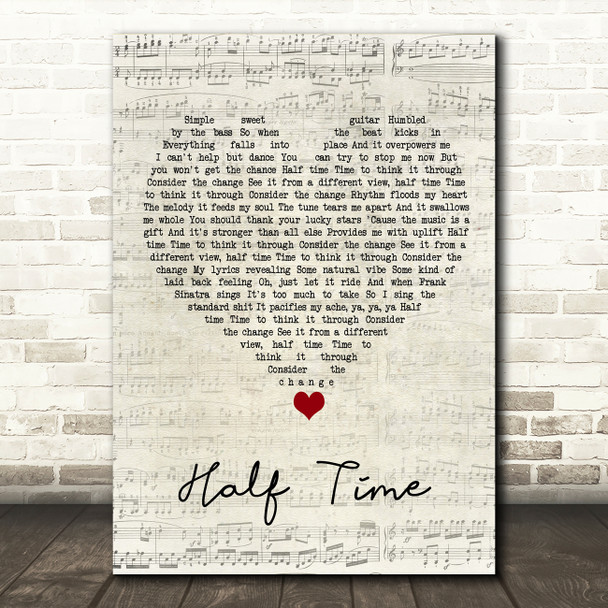 Amy Winehouse Half Time Script Heart Song Lyric Quote Music Print