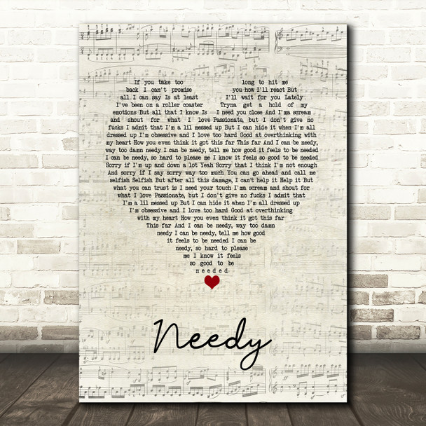 Ariana Grande Needy Script Heart Song Lyric Quote Music Print