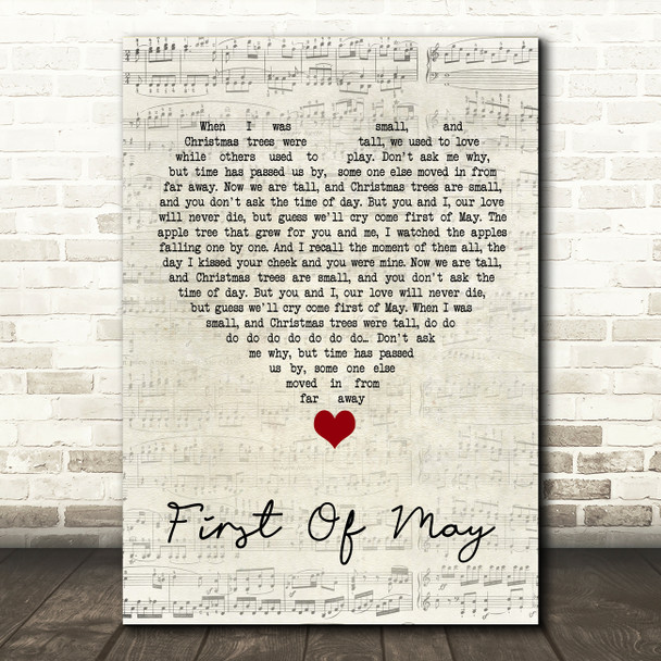 Bee Gees First Of May Script Heart Song Lyric Quote Music Print