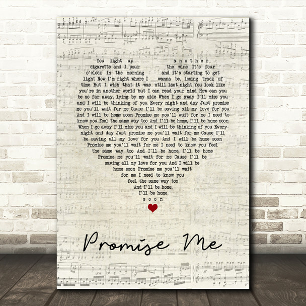 Beverley Craven Promise Me Script Heart Song Lyric Quote Music Print